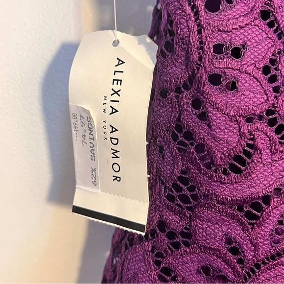 NWT ALEXIA ADMOR Purple Lace Dress Cap Sleeve Above Knee Party Cocktail Women's - Picture 5 of 11